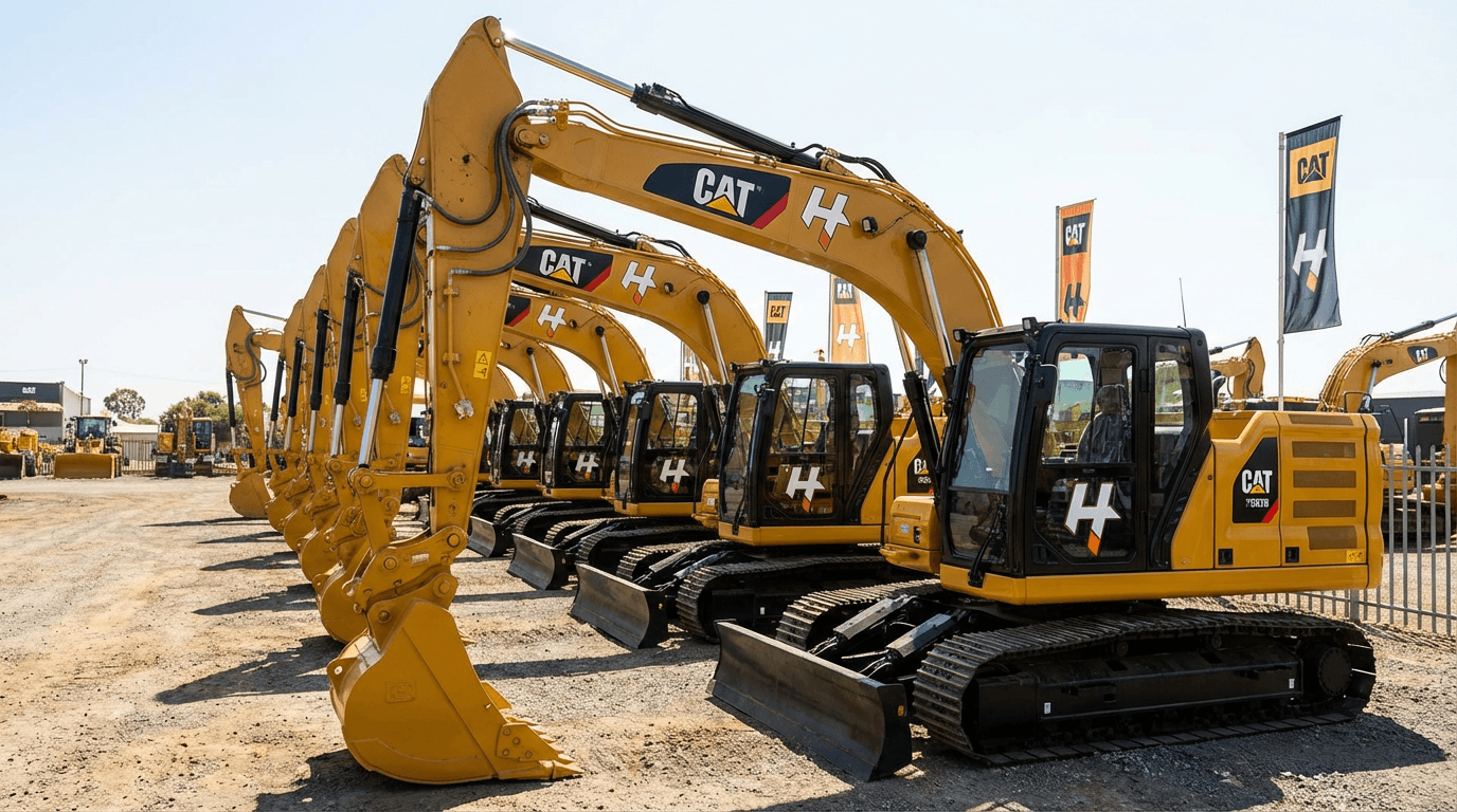 Fleet of CAT excavators - heavy equipment rental Kansas City